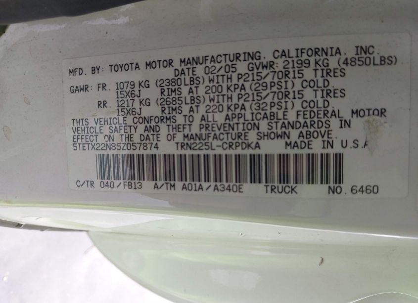 Photo 9 of 2005 Toyota Tacoma (VIN 5TETX22N85Z057874)