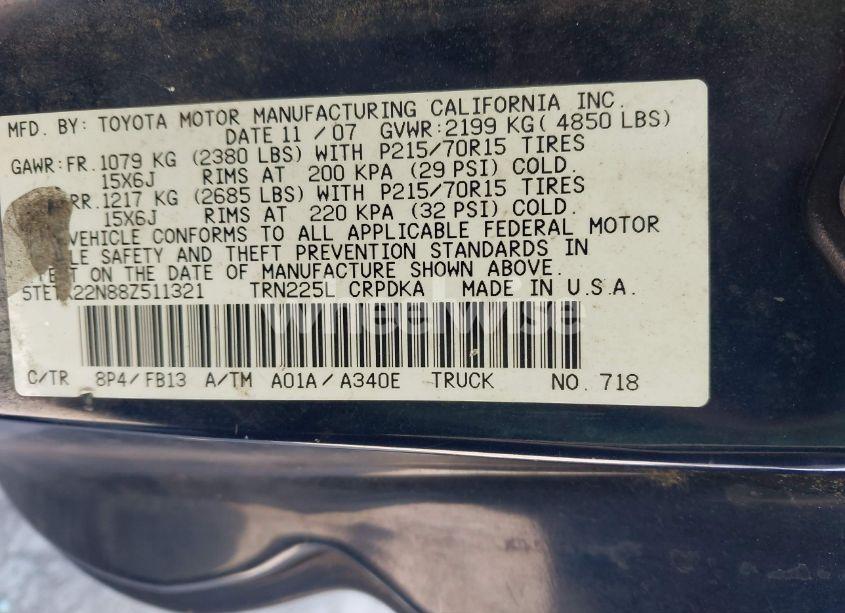 Photo 9 of 2008 Toyota Tacoma (VIN 5TETX22N88Z511321)