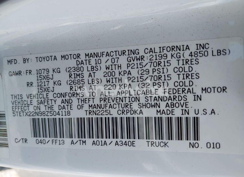Photo 9 of 2008 Toyota Tacoma (VIN 5TETX22N98Z504118)