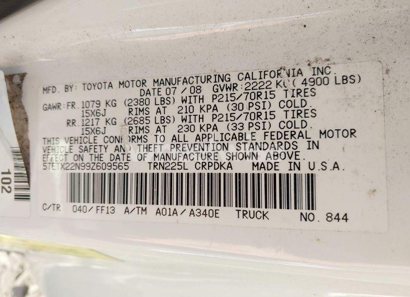 Photo 9 of 2009 Toyota Tacoma ACCESS CAB (VIN 5TETX22N99Z609565)