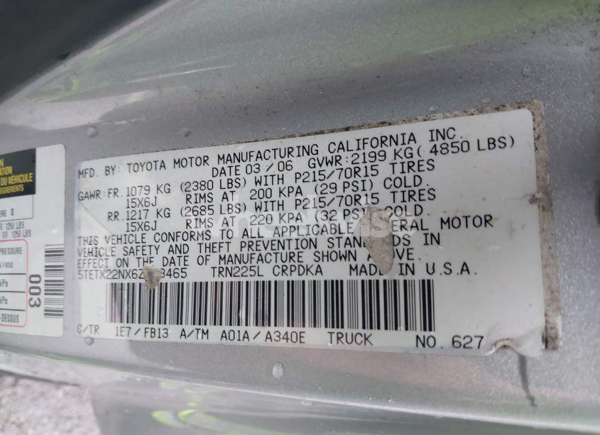 Photo 17 of 2006 Toyota Tacoma (VIN 5TETX22NX6Z243465)