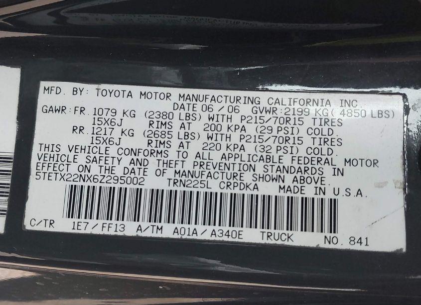 Photo 9 of 2006 Toyota Tacoma (VIN 5TETX22NX6Z295002)