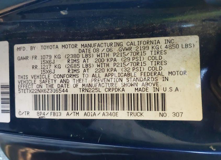 Photo 9 of 2006 Toyota Tacoma (VIN 5TETX22NX6Z316544)