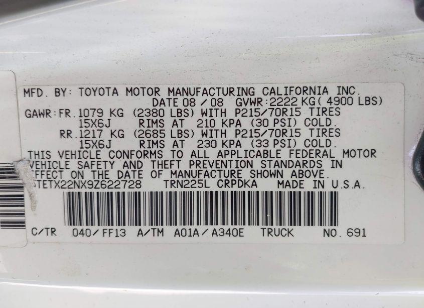 Photo 9 of 2009 Toyota Tacoma (VIN 5TETX22NX9Z622728)