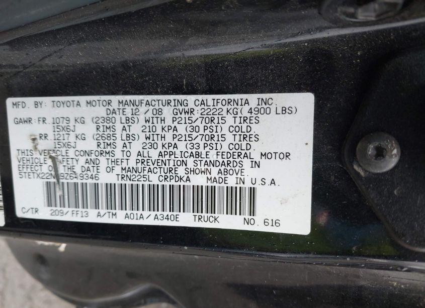 Photo 9 of 2009 Toyota Tacoma (VIN 5TETX22NX9Z649346)