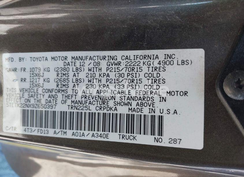 Photo 9 of 2009 Toyota Tacoma (VIN 5TETX22NX9Z650397)