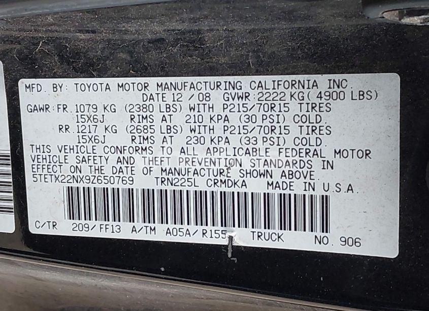 Photo 9 of 2009 Toyota Tacoma (VIN 5TETX22NX9Z650769)