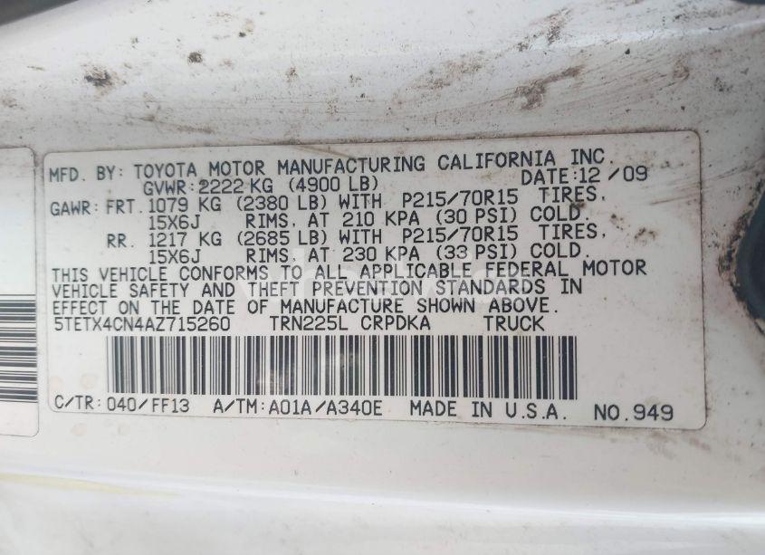 Photo 9 of 2010 Toyota Tacoma (VIN 5TETX4CN4AZ715260)