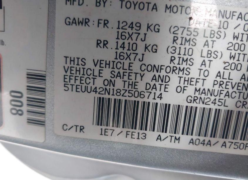 Photo 9 of 2008 Toyota Tacoma BASE V6 (VIN 5TEUU42N18Z506714)