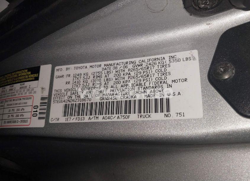 Photo 9 of 2006 Toyota Tacoma ACCESS CAB (VIN 5TEUU42N26Z318670)