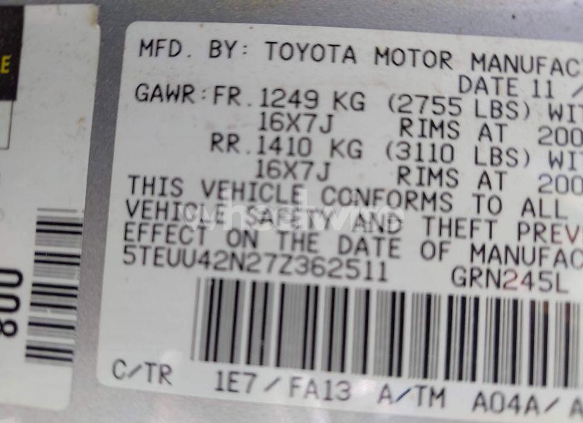 Photo 9 of 2007 Toyota Tacoma BASE V6 (VIN 5TEUU42N27Z362511)
