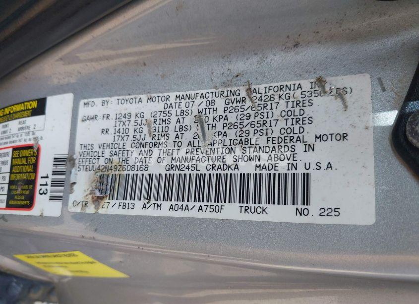 Photo 9 of 2009 Toyota Tacoma BASE V6 (VIN 5TEUU42N49Z608168)