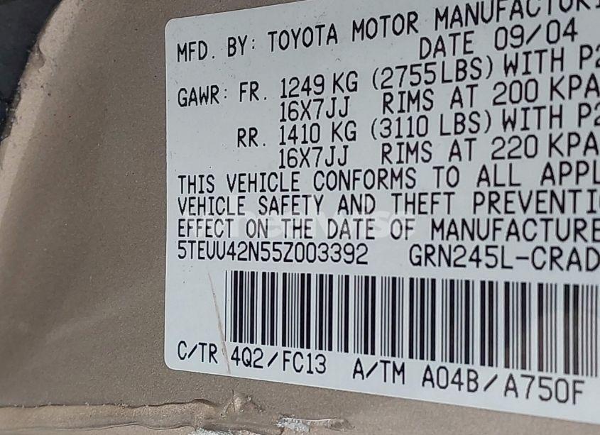 Photo 9 of 2005 Toyota Tacoma ACCESS CAB (VIN 5TEUU42N55Z003392)