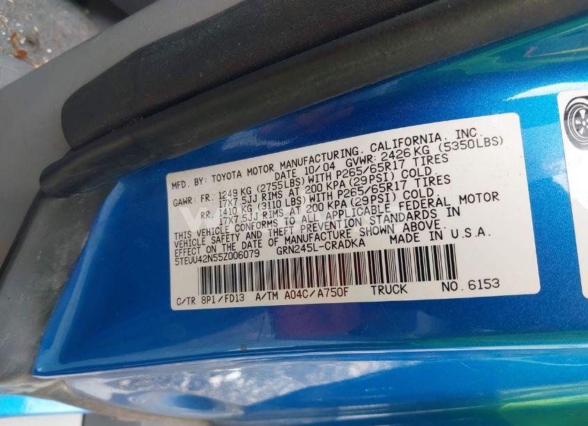 Photo 9 of 2005 Toyota Tacoma BASE V6 (VIN 5TEUU42N55Z006079)
