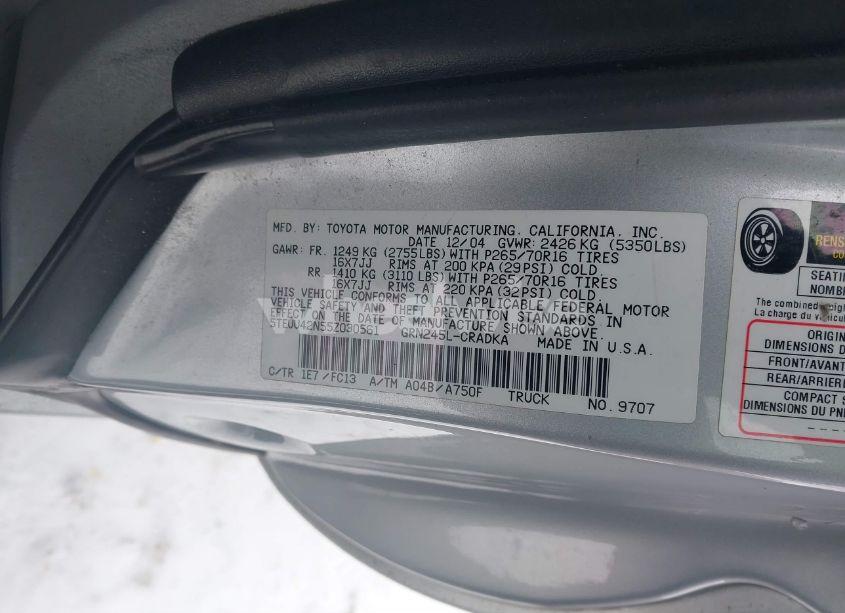 Photo 9 of 2005 Toyota Tacoma ACCESS CAB (VIN 5TEUU42N55Z030561)