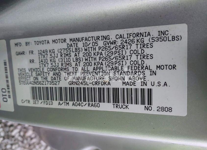 Photo 9 of 2006 Toyota Tacoma ACCESS CAB (VIN 5TEUU42N56Z173527)
