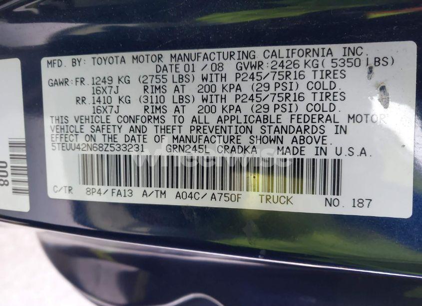Photo 9 of 2008 Toyota Tacoma BASE V6 (VIN 5TEUU42N68Z533231)