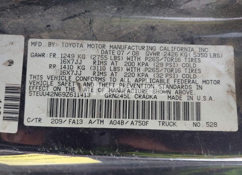 Photo 9 of 2009 Toyota Tacoma BASE V6 (VIN 5TEUU42N69Z611413)