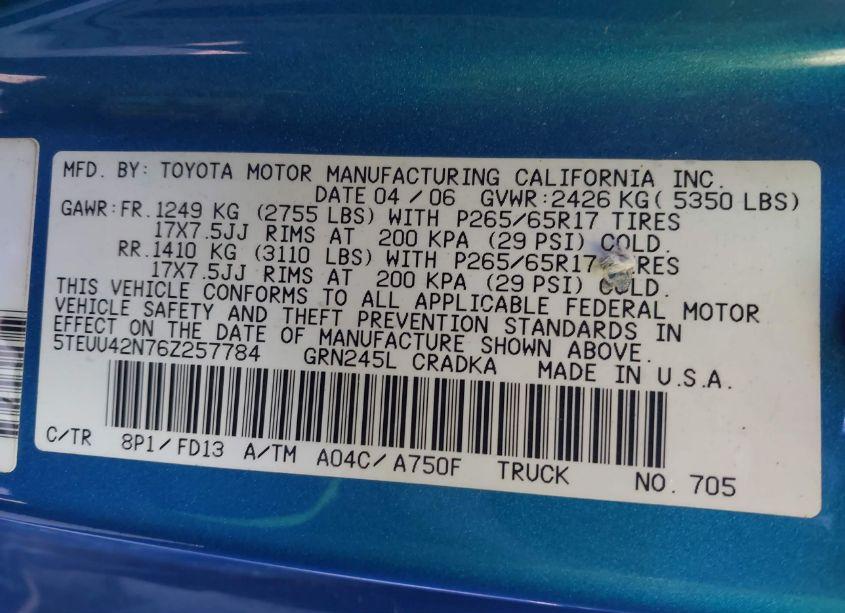 Photo 9 of 2006 Toyota Tacoma ACCESS CAB (VIN 5TEUU42N76Z257784)