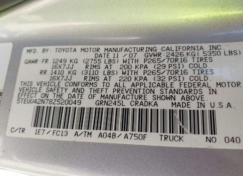 Photo 9 of 2008 Toyota Tacoma ACCESS CAB (VIN 5TEUU42N78Z520049)