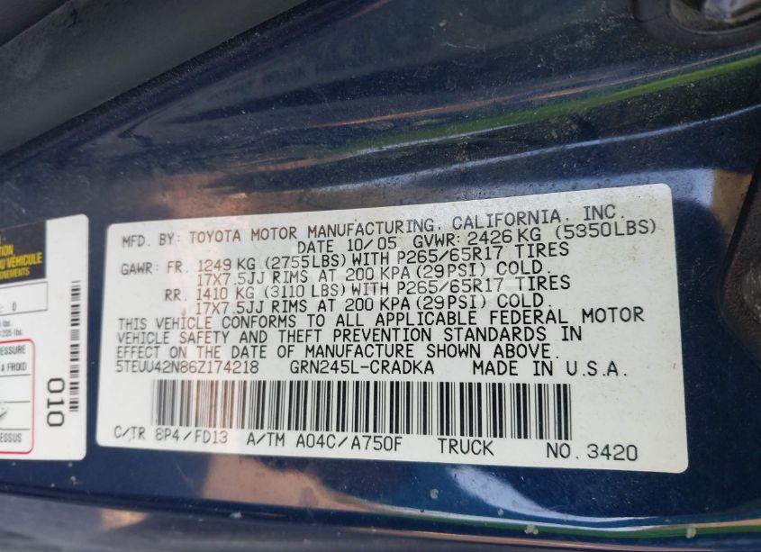 Photo 9 of 2006 Toyota Tacoma BASE V6 (VIN 5TEUU42N86Z174218)