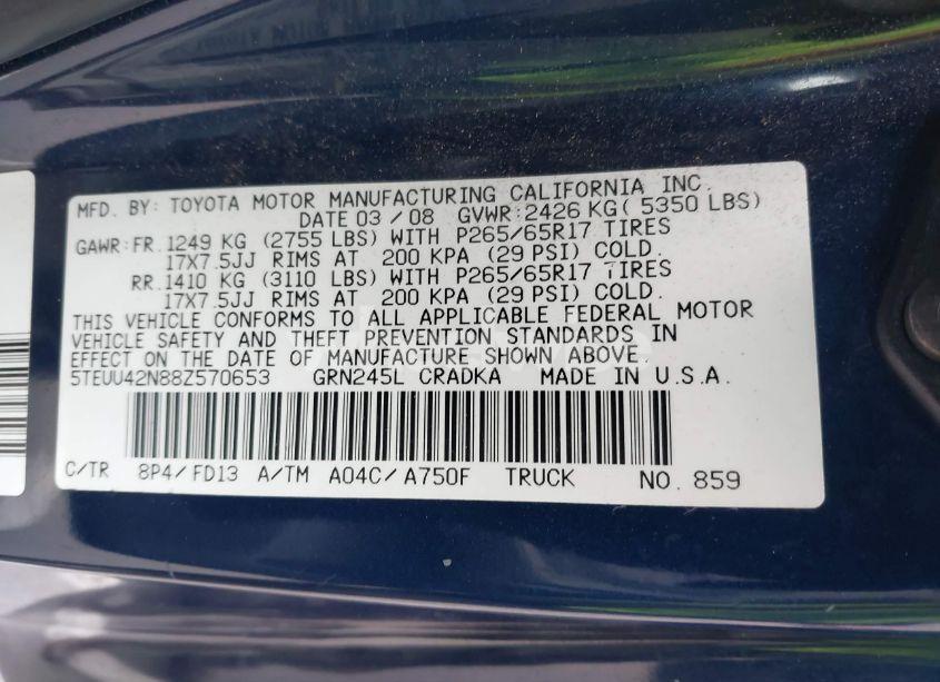 Photo 9 of 2008 Toyota Tacoma ACCESS CAB (VIN 5TEUU42N88Z570653)