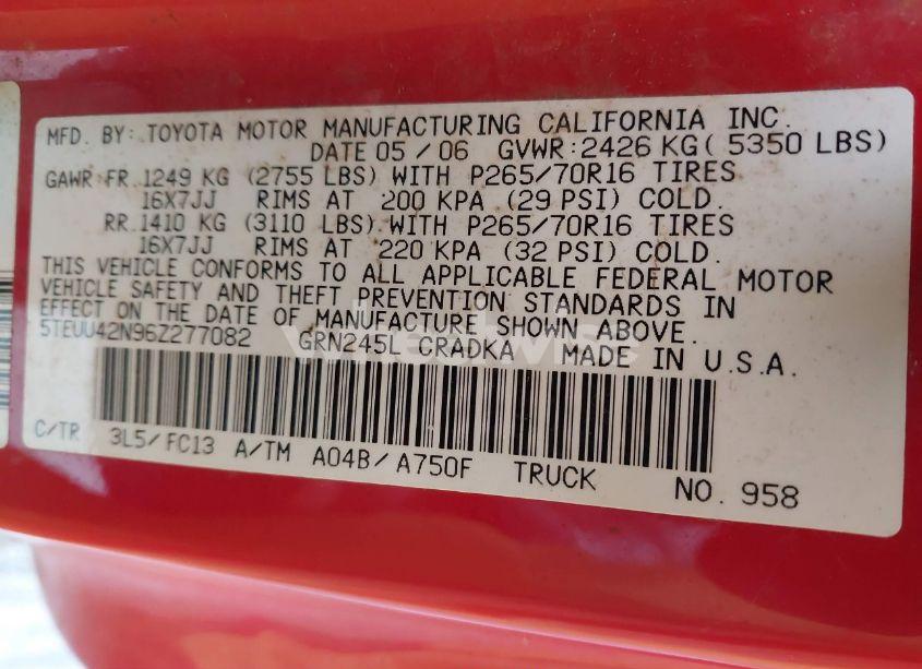 Photo 9 of 2006 Toyota Tacoma ACCESS CAB (VIN 5TEUU42N96Z277082)