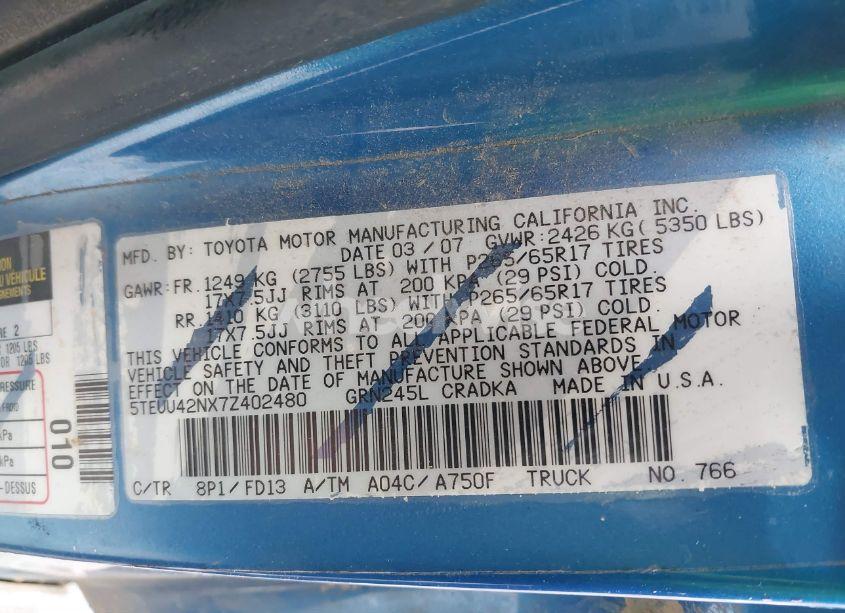 Photo 9 of 2007 Toyota Tacoma ACCESS CAB (VIN 5TEUU42NX7Z402480)