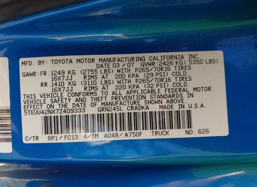 Photo 9 of 2007 Toyota Tacoma ACCESS CAB (VIN 5TEUU42NX7Z409333)