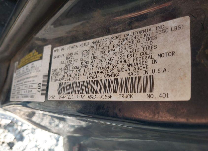 Photo 9 of 2007 Toyota Tacoma N/A (VIN 5TEUX42N17Z410054)