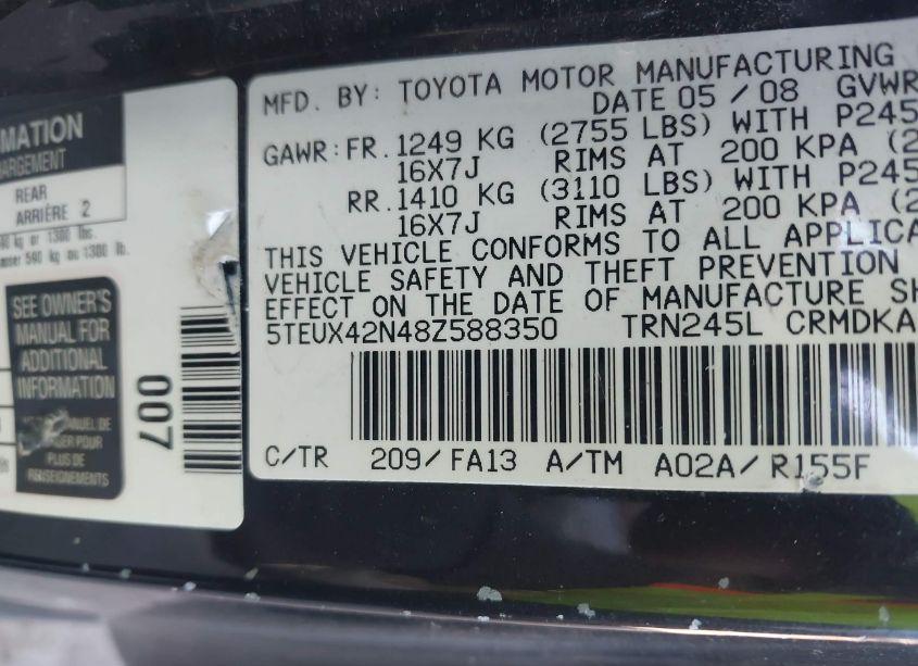 Photo 9 of 2008 Toyota Tacoma (VIN 5TEUX42N48Z588350)