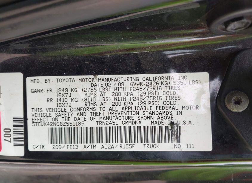Photo 9 of 2008 Toyota Tacoma (VIN 5TEUX42N68Z551185)