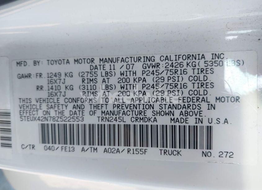 Photo 9 of 2008 Toyota Tacoma (VIN 5TEUX42N78Z522553)