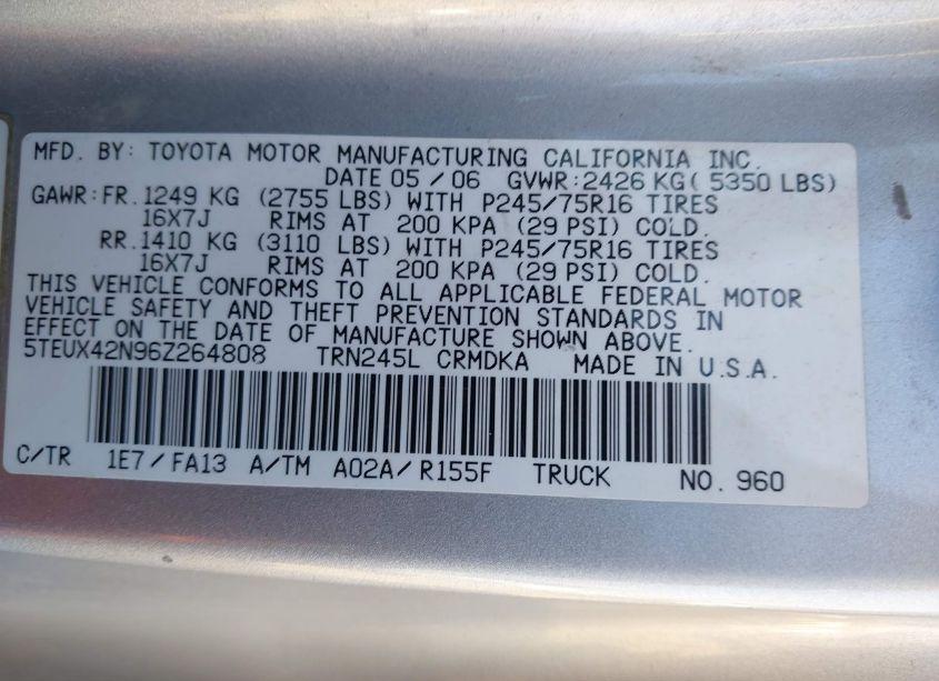 Photo 9 of 2006 Toyota Tacoma N/A (VIN 5TEUX42N96Z264808)