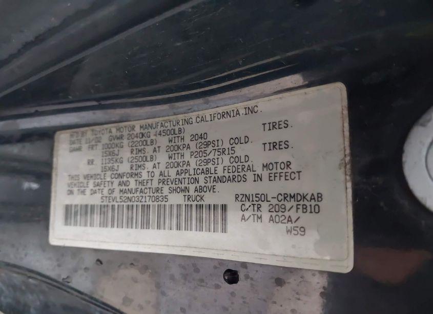 Photo 9 of 2003 Toyota Tacoma N/A (VIN 5TEVL52N03Z170835)