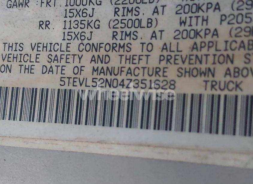 Photo 9 of 2004 Toyota Tacoma (VIN 5TEVL52N04Z351628)
