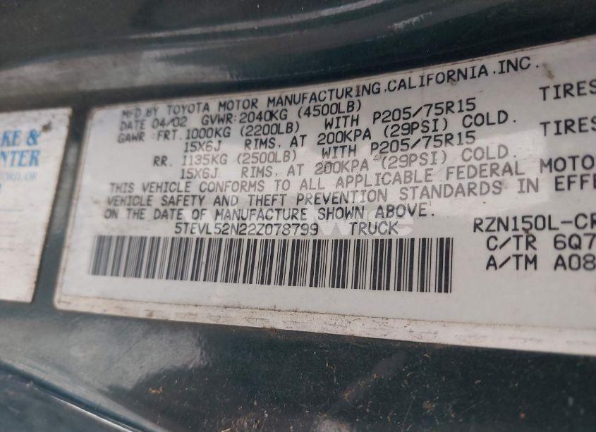 Photo 9 of 2002 Toyota Tacoma (VIN 5TEVL52N22Z078799)