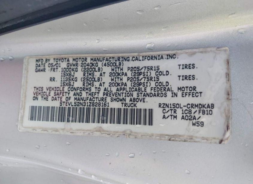 Photo 9 of 2001 Toyota Tacoma XTRACAB (VIN 5TEVL52N31Z828161)