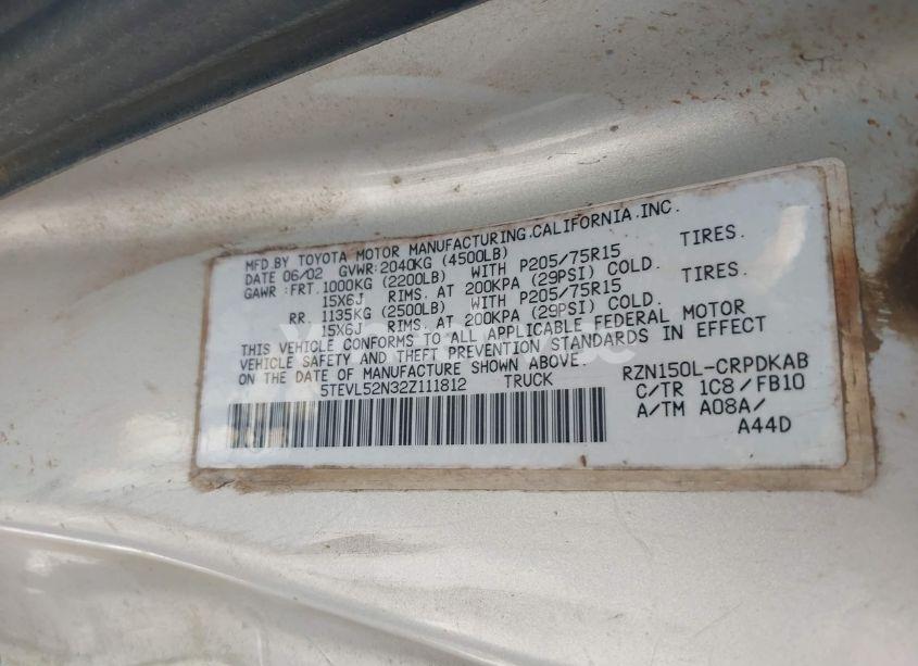 Photo 9 of 2002 Toyota Tacoma BASE (A4) (VIN 5TEVL52N32Z111812)