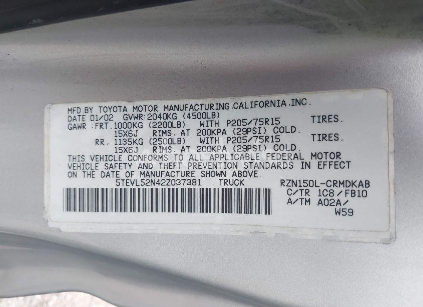 Photo 9 of 2002 Toyota Tacoma (VIN 5TEVL52N42Z037381)