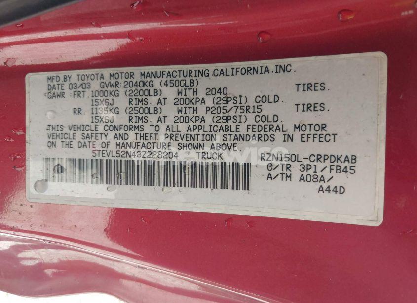 Photo 9 of 2003 Toyota Tacoma (VIN 5TEVL52N43Z228204)
