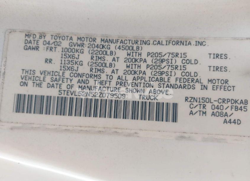 Photo 9 of 2002 Toyota Tacoma (VIN 5TEVL52N52Z079509)