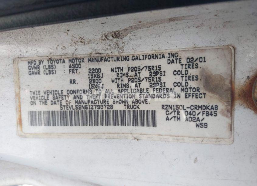 Photo 9 of 2001 Toyota Tacoma (VIN 5TEVL52N61Z793728)