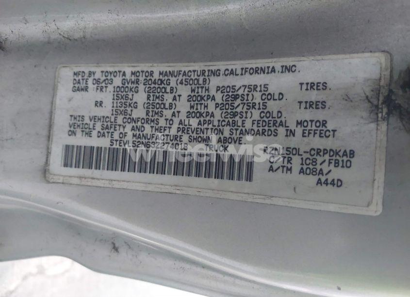 Photo 9 of 2003 Toyota Tacoma (VIN 5TEVL52N63Z274018)