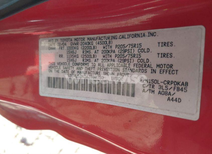 Photo 9 of 2004 Toyota Tacoma (VIN 5TEVL52N74Z382780)