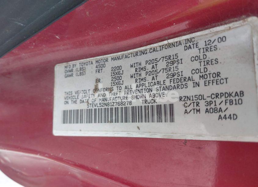 Photo 9 of 2001 Toyota Tacoma (VIN 5TEVL52N81Z768278)