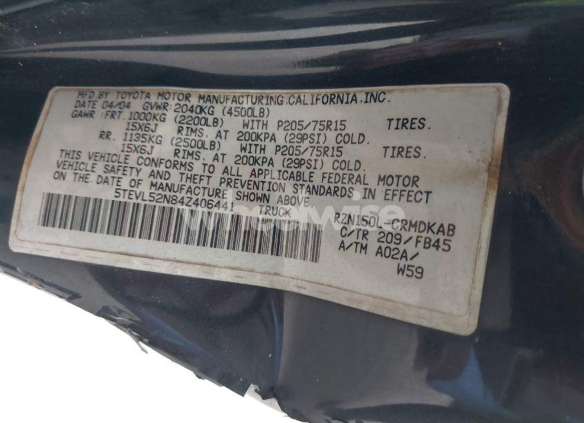 Photo 9 of 2004 Toyota Tacoma (VIN 5TEVL52N84Z406441)