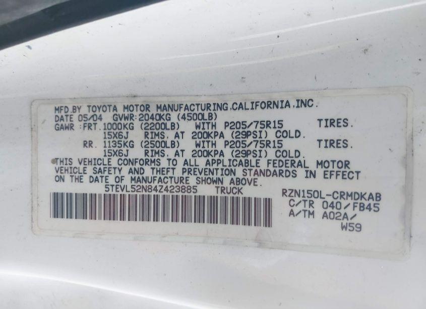 Photo 9 of 2004 Toyota Tacoma (VIN 5TEVL52N84Z423885)