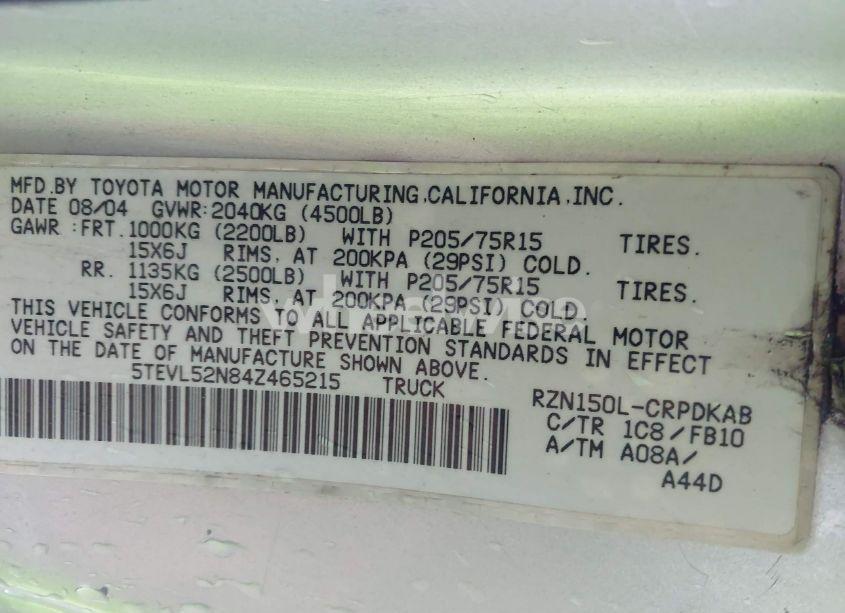 Photo 9 of 2004 Toyota Tacoma (VIN 5TEVL52N84Z465215)