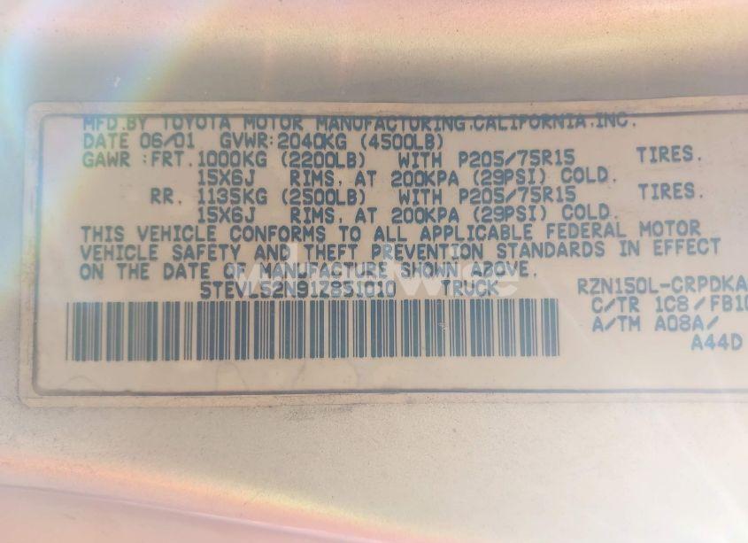 Photo 9 of 2001 Toyota Tacoma (VIN 5TEVL52N91Z851010)
